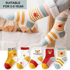 MOMISY 5 Pairs Tube Socks for Kids Toddlers Infant Baby Girl Boys (Cute Fox, 3 Year to 5 Year)