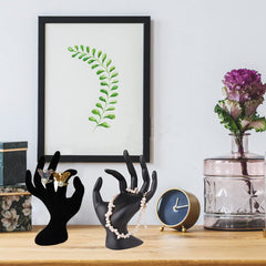 SYGA Hand Shape Ring Holder Jewelry Display Polyresin Mannequin Shaped Jewelry Stand Bracelet Holder for Home, Retail Stores, Jewelry Retailers - Glossy Black Velvet