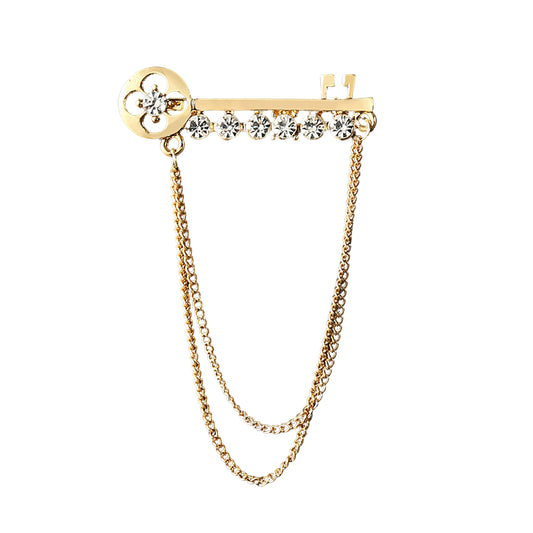 SYGA Men's & Women Suit Shirt Stud Lapel Pin Chain Tassel Brooch Pin with Crystal Chain(Key golden)