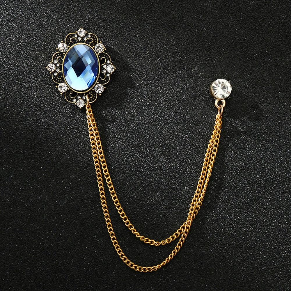 SYGA Men's & Women Suit Shirt Stud Lapel Pin Chain Tassel Brooch Pin with Crystal Chain(Mirror Gem gold)
