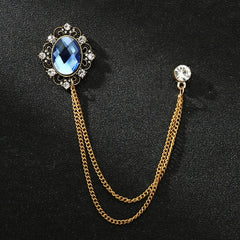 SYGA Men's & Women Suit Shirt Stud Lapel Pin Chain Tassel Brooch Pin with Crystal Chain(Mirror Gem gold)
