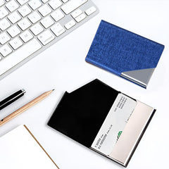 MOMISY PU Leather Professional Business Visiting Card Case Wallet Debit Credit ATM Card Holders for Men & Women (6.5 x 1.25 x 9.5 cm) (Blue)