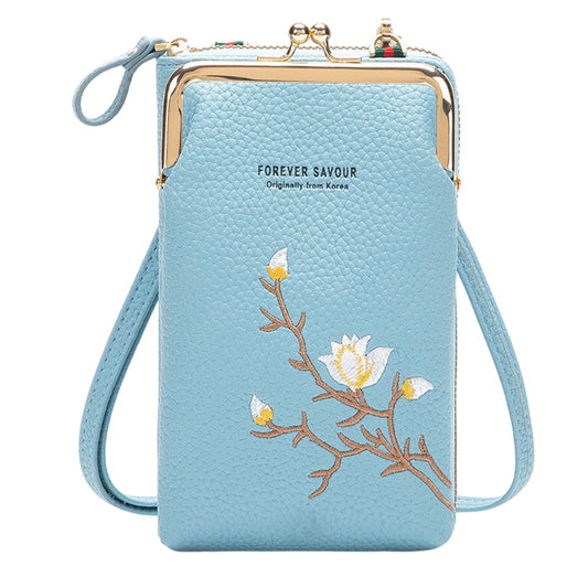 MOMISY Mobile Bag Cellphone Sling Bag Card Holder Wallet Handbag Crossbody multi-function Shoulder Bag for Girls & Women-Embroidery (Blue)