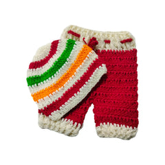 MOMISY Newborn Photography Prop Set, Crochet Striped Cap and Red Pants, Handmade Costume