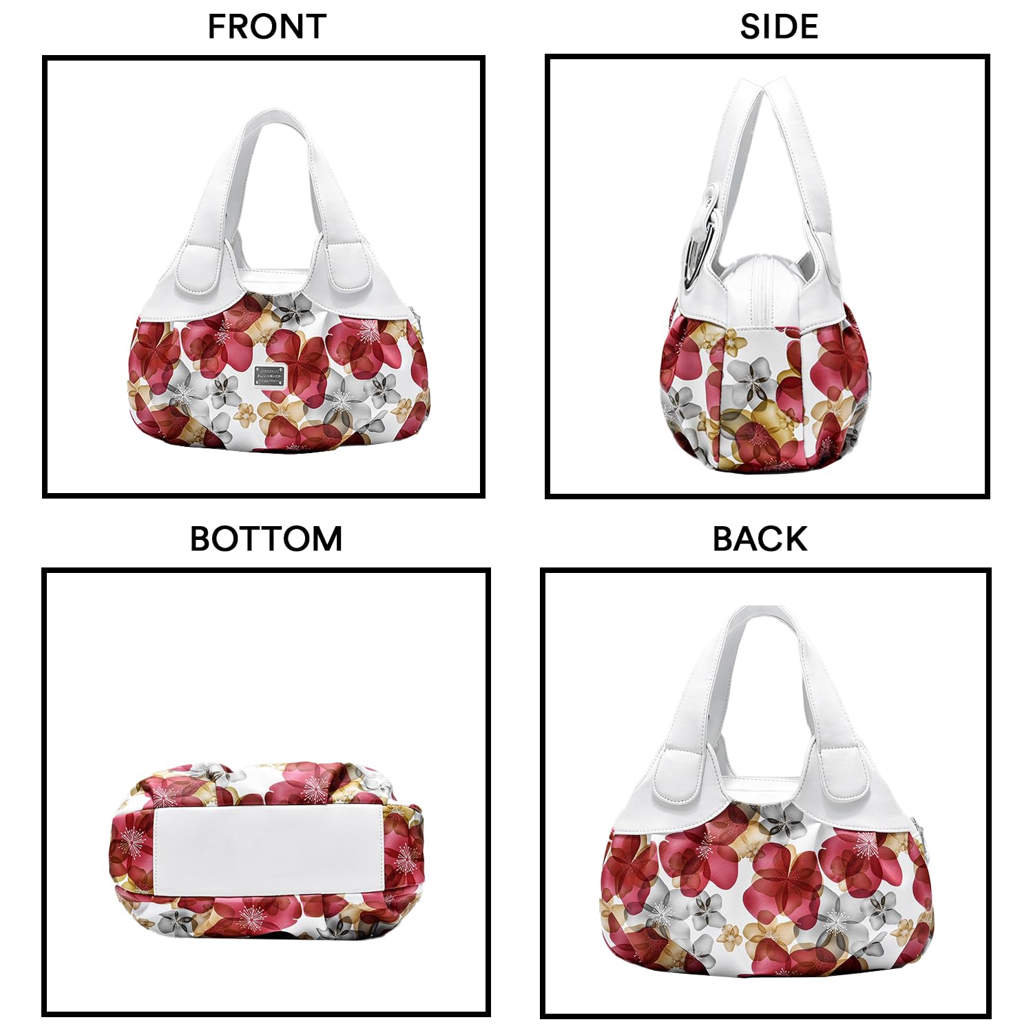 SYGA Women's Printed PU Leather Hobo Bag, Multiple Colors and Patterns, Crossbody Shoulder(WHITE FANTASY RED FLOWER)