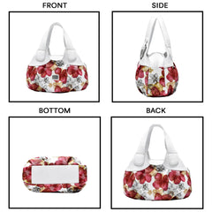 SYGA Women's Printed PU Leather Hobo Bag, Multiple Colors and Patterns, Crossbody Shoulder(WHITE FANTASY RED FLOWER)