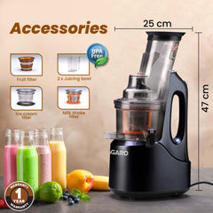 AGARO Royal Slow Juicer, Professional Cold Press Whole Slow Juicer, 240 Watts Power Motor, 120 Minutes Long Usage, 3 Strainers, All-in-1 Fruit & Vegetable Juicer, Black