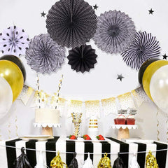 SYGA 6 Pieces of Paper Flower Fan Decoration Background Wall DIY Paper Fan Flower Ball Set(Black)