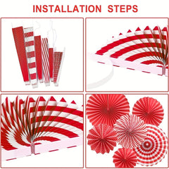 SYGA 6 Pieces of Paper Flower Fan Decoration Background Wall DIY Paper Fan Flower Ball Set(Red)