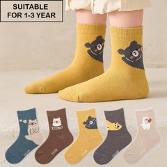 MOMISY 5 Pairs Girl Boys Tube Socks Toddlers Infant Solid Color Boat Spring and Autumn Socks Stretch Baby kids Sock (IN, Age, 12 Months, 3 Years, CuteBear)