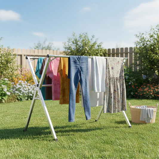 STANSY Extendable Double Rod Clothes Drying Stand, Foldable Galvanized Steel, Adjustable Length 130-200 cm, Heavy Duty Laundry Rack for Indoor and Outdoor Use