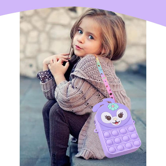 SYGA Children Pop It Fidget Bunny Design Silicone Bag Kids Push Popper Educational Decompression Bubble Shoulder Bag (Dark Pink)