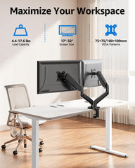 MOUNTUP Dual Monitor Stand for Desk, Gas Spring Monitor Arms for 32 27 24 22 Inches, Height Adjustable Double Monitors Mount, VESA Mount with C-Clamp & Grommet Base, Holds 4.4-17.6lbs, Black
