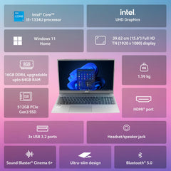 Acer Aspire Lite, Intel Core i5 13th Gen - 1334U, 16GB RAM, 512GB SSD, Full HD 15.6"/39.62 cm, Windows 11 Home, MS Office, Steel Gray, 1.59 KG, AL15-53, Metal Body, Thin and Light Premium Laptop