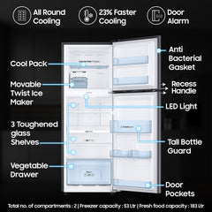 Samsung 236 L, 3 Star, Convertible, Digital Inverter with Display Frost Free Double Door Refrigerator (RT28C3733S8/HL, Silver, Elegant Inox)