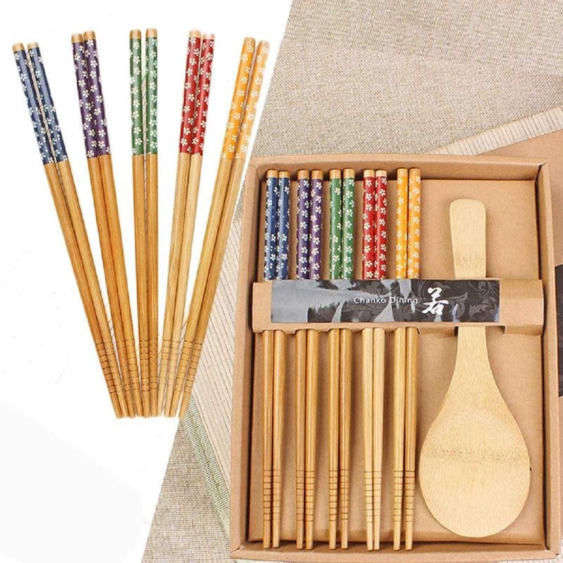 SYGA Handmade Japanese Natural Wood Wooden Chopsticks Spoon Sets