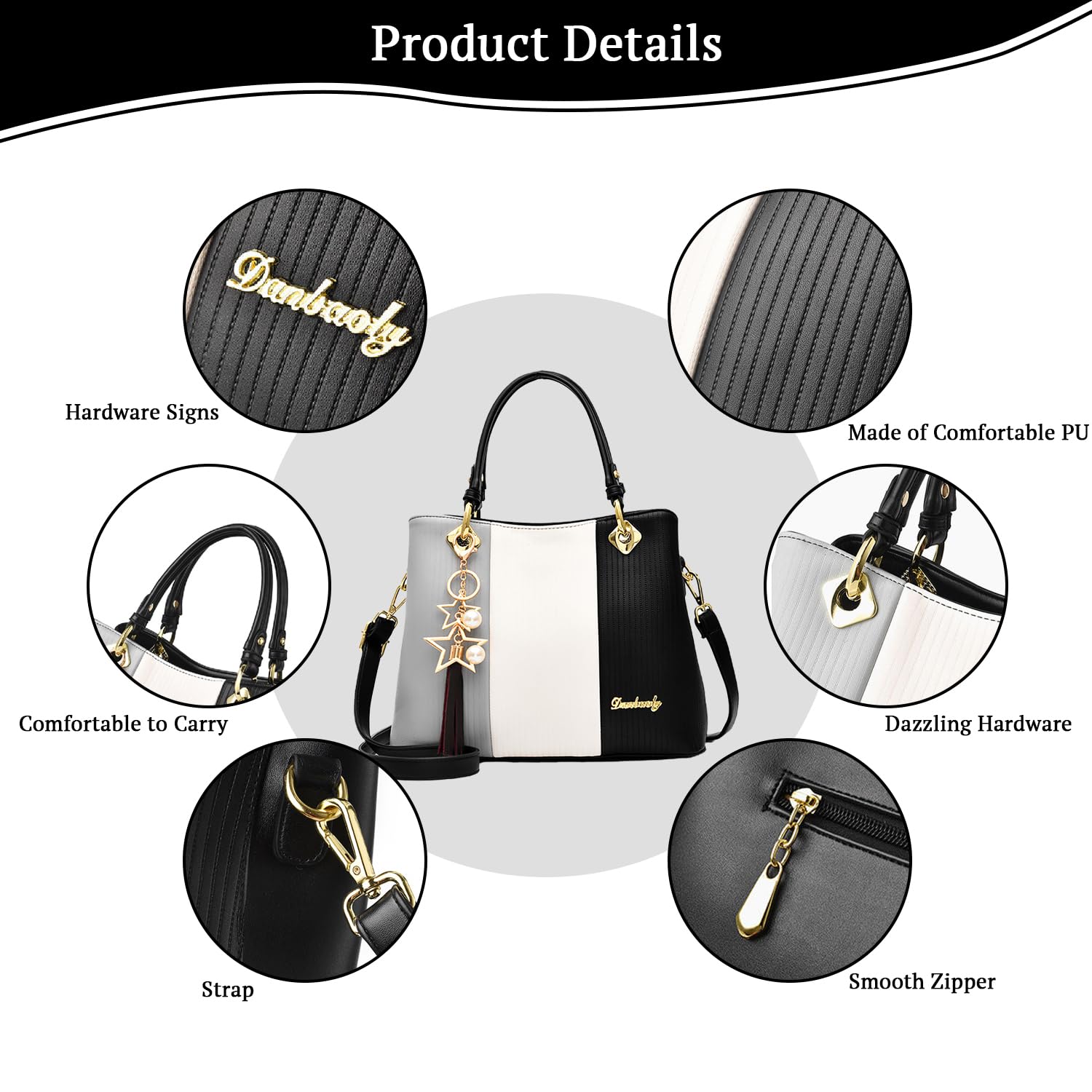 SYGA Handbags for Women with Multiple Internal Pockets in Pretty Color Combination, Women's Satchel Handbag(BLACK)