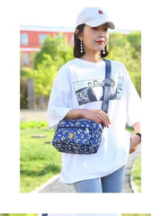 MOMISY Women Mobile Cellphone Messenger Bag Ladies Nylon Shoulder Cross Body Long Strap for College, Outing, Travelling, Work (Small, WhiteFlower)