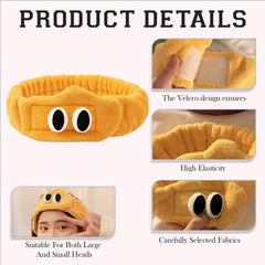 MOMISY Spa Headband for Women, Washable Facial Band, Elastic Hair Band, Makeup Wrap (VelcroEye Yellow, Free)