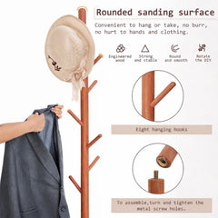 STANSY Wooden Tree Design Coat Rack Stand with Multiple Hooks & Stable Tripod Base for Entryway, Bedroom & Office
