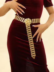 SYGA Women'S Metal Flower Diamond Belt,kamarband For Saree & dress Decoration Versatile Long Waist Chain(Gold)