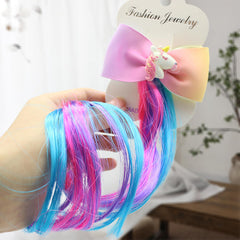 SYGA Children's Cute Cartoon Pony Unicorn Bow Hair Extensions For Girls three colors Hairpin Wig Headdress Colorful Wig(Multi-02)