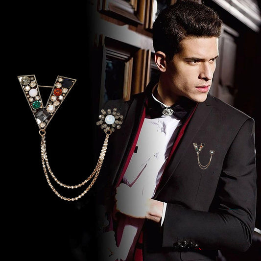 SYGA Men's & Women Diamond Brooch/Lapel Pin Tassel Brooch Pin with Crystal Chain(Multicolor)