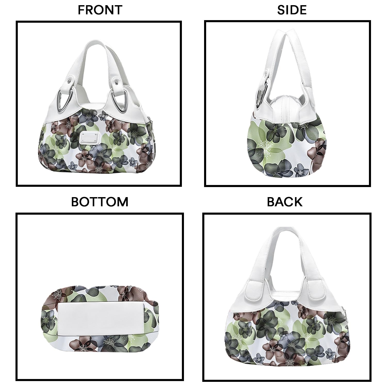 SYGA Women's Printed PU Leather Hobo Bag, Multiple Colors and Patterns, Crossbody Shoulder(WHITE FANTASY GREEN FLOWERS)