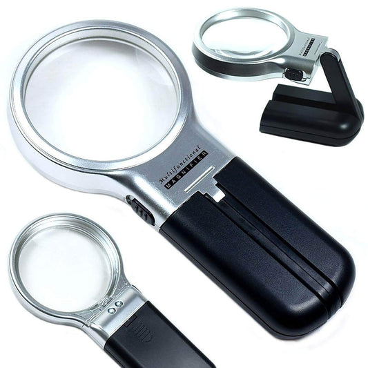 SYGA Hand Held Multifunctional 3-in-1 Magnifier Small Glass with LED Lights Stand_3X Zoom
