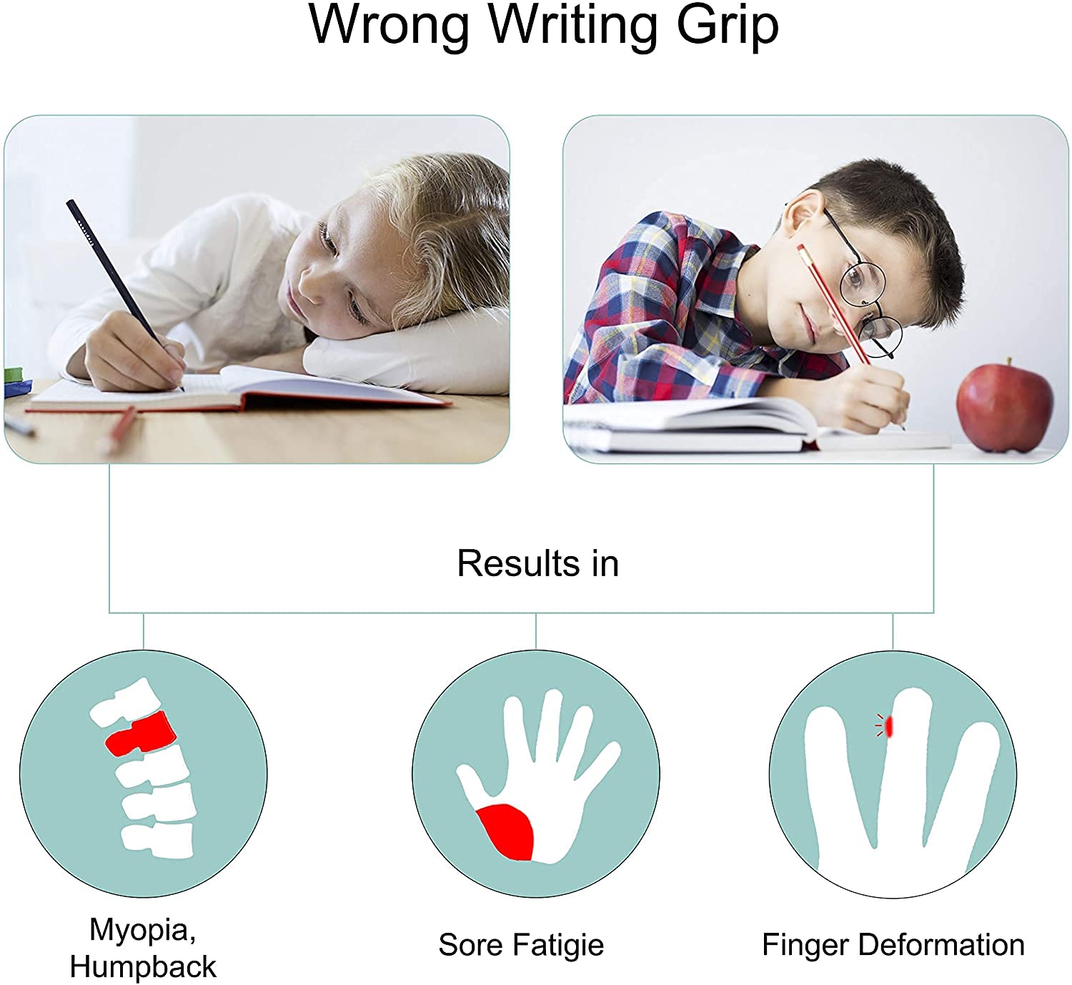 SYGA Pencil Gripper for Kids Handwriting, 5pcs(3 Pencil Grips + 2 Clips) Silicone Ergonomic Pen Writing Aid Grip Set Posture Correction Tool for Kids, Preschoolers, Adults, Lefty or Righty, Toodlers