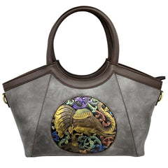 SYGA Women Artisan Embossed Elephant Handbag – Horizontal Square Vintage Tote for Daily Match