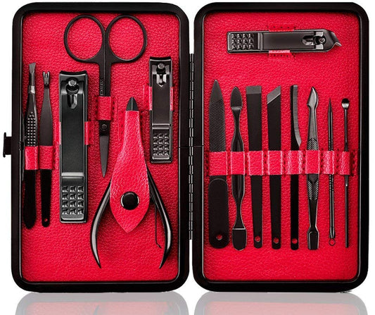 SYGA Tools Nail Cutter Manicure Pedicure Set Professional Fingernail Clipper Grooming Kit (Black) - Pack of 15