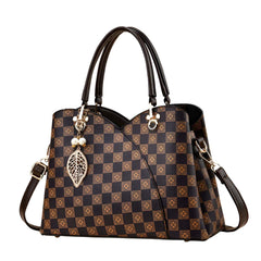 SYGA Women Luxury Spliced Handbag – Elegant Checkered Shoulder Bag with Golden Accent