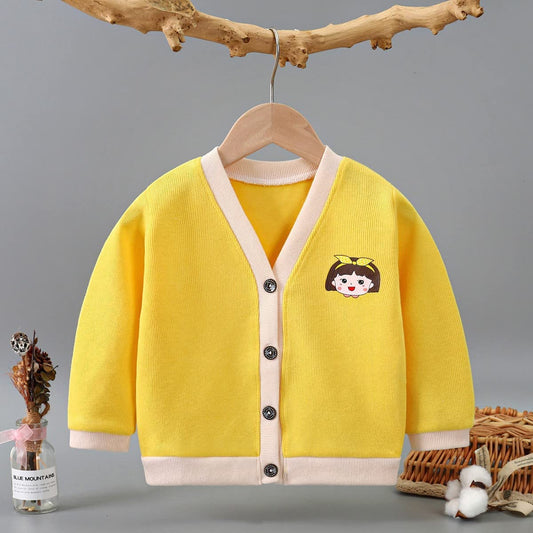 MOMISY Baby Boy & Girls Sweater Jacket Front Open Cardigan (3 to 4 Years, Yellow)