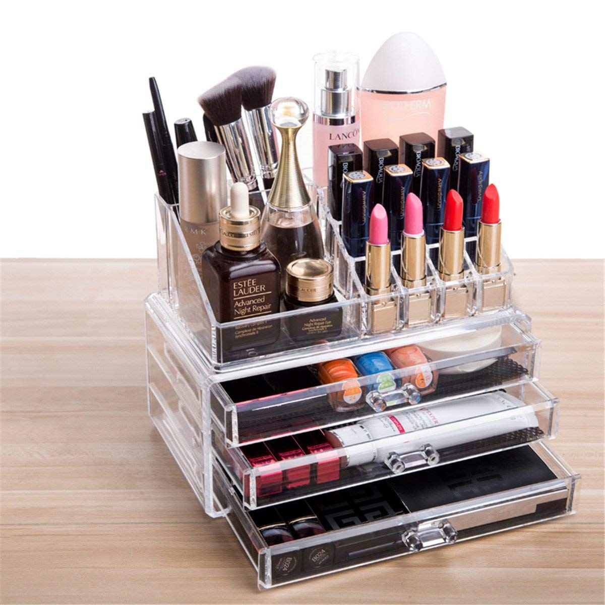 SYGA 1 Piece Acrylic 3 Drawers 16 Grid Stackable Cosmetics Makeup Storage Cube Organizer Jewelry Storage Display Box