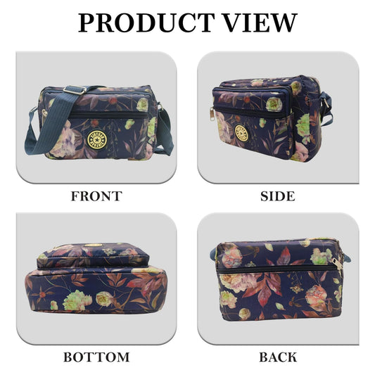 MOMISY Women Mobile Messenger cellphone Bag Ladies Nylon Shoulder Cross Body Long Strap for College, Outing, Travelling, Work (Medium, Purple Flower)