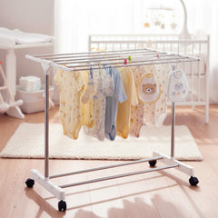 STANSY Stainless Steel Foldable Clothes Drying Rack with Wheels, Heavy-Duty Laundry Stand for Home & Balcony, Space-Saving Design, Indoor Outdoor Cloth Dryer