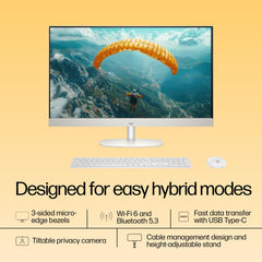HP All-in-One Desktop 24 PC, AMD Ryzen 5 7520U, 16 GB LPDDR5, 512GB SSD, 60.5 cm (23.8"), Dual 2W Speakers,Windows 11,MSO, Shell White, 5.27 kg, 24-cr0025in