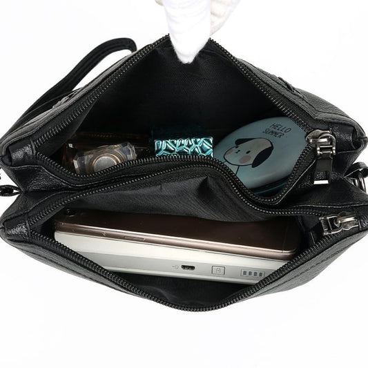 MOMISY Women Embroidery Crossbody Bag Small Shoulder Black Purse Soft Synthetic Leather Mobile Cell Phone Bag For Ladies (Hibiscus)