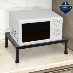 STANSY Microwave Oven Stand, Heavy-Duty Metal Shelf for Countertop, Black, Space-Saving Kitchen Storage Rack