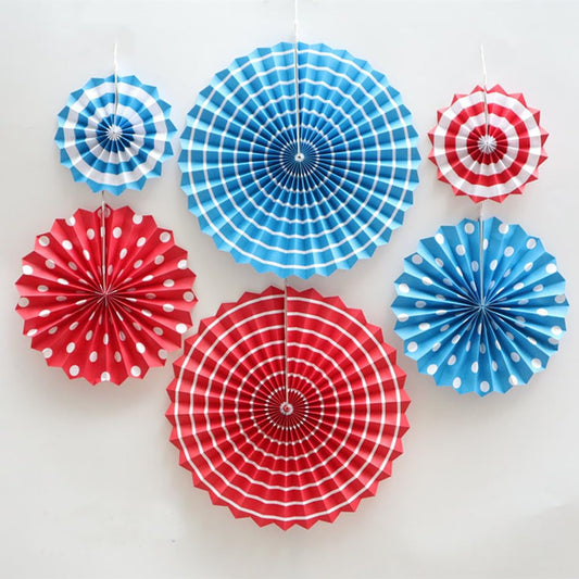 SYGA 6 Pieces of Paper Flower Fan Decoration Background Wall DIY Paper Fan Flower Ball Set(Red and Blue)