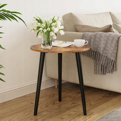 STANSY Round Wooden Plant Stand Table, Modern Metal Legs, Small Side Table for Indoor Plants, Living Room, Balcony, Bedroom, Brown Top with Black Legs