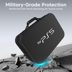 Sounce Premium Hard Shell Travel Briefcase for PS5 Console â€“ Shockproof & Waterproof Carrying Case for PlayStation 5 with 2-Tier Storage, Shoulder Strap â€“ Fits Console, Controllers Accessories â€“ Black