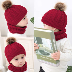 Toddler Knit Hat Scarf Set Pom Pom Hats Baby Beanie Cap Girls Neckwarmer Boys Winter Crochet Hat (Black 0-3 Years)