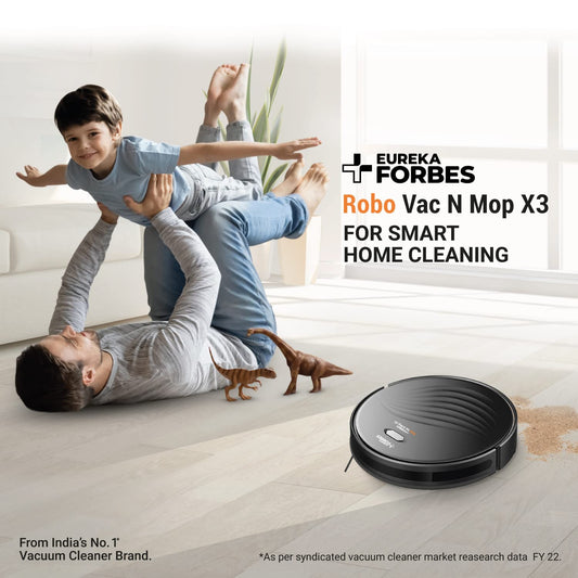 Eureka Forbes Robo Vac N Mop X3 2 in 1 Robotic Vacuum Cleaner with App Control, 2700 Pa Suction Power, Gyroscope Navigation, Wet & Dry Cleaning (Black)
