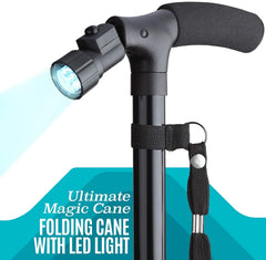 SYGA Folding Walking Stick with LED Light Magic Cane to Get Around Easier in The Dark Walking Canes for Men, Adjustable Collapsible Canse with Rubber Feet for Men and Women