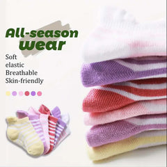 MOMISY Baby Girl Boys Non Slip Socks Kids Toddlers Infant Cotton Stretch Anti-Slip -6 Pairs (DottedFemale-Striped, 1 to 3 years), Regular, Multicolour