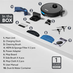 AGARO Alpha Robot Vacuum Cleaner, Brush, Dry Vacuum & Wet Mop, Automatic Cleaning, Upto 3200Pa Strong Suction, Rechargeable, App Control, Lidar Navigation, Editable Map to Clean, Hard Floor & Carpet