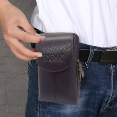 MOMISY Mobile Phone Holster, Leather Belt Clip Case Cover for Men (Thread Brown, Vertical)