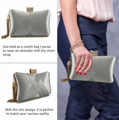 SYGA Women Clutch Bag with Chain Shoulder Strap Tassels Fashion Crossbody Bag Elegant Clutch Purse Hand Bag for Dance Wedding Evening Party Prom Bride- Apricot